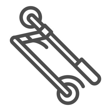 Elektrikli scooter katlanmış çizgi simgesi, elektrik taşıma konsepti, beyaz arka planda katlanır güç scooter vektör işareti, mobil konsept ve web tasarımı için taslak biçimi simgesi. Vektör grafikleri.