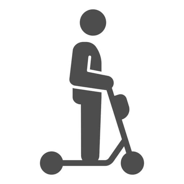 Hombre en scooter eléctrico icono sólido, concepto de transporte eléctrico, patada scooter paseo signo vectorial sobre fondo blanco, icono de estilo glifo para el concepto móvil y diseño web. Gráficos vectoriales. — Vector de stock