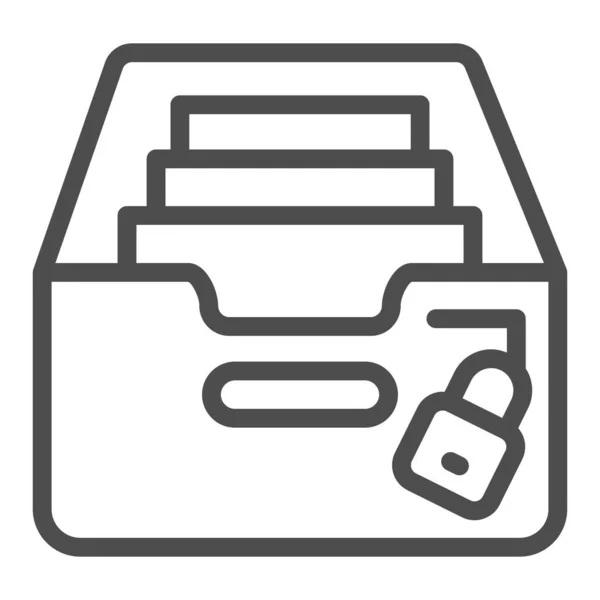 Caja con archivos, documentos de arhival e icono de línea de bloqueo, concepto de seguridad, signo vectorial de datos seguro sobre fondo blanco, icono de estilo de esquema para el concepto móvil y el diseño web. Gráficos vectoriales. — Archivo Imágenes Vectoriales