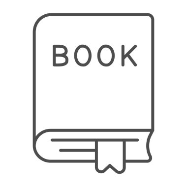 İnce çizgi ikonu, eğitim konsepti, beyaz arka planda ders kitabı vektör işareti, mobil konsept ve web tasarımı için taslak tarzı simgesi içeren kapalı, kalın bir kitap. Vektör grafikleri.