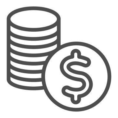 Bozuk para yığını ve dolar çizgisi ikonu, para konsepti, beyaz arka planda kullanım para vektör işareti, mobil konsept ve web tasarımı için taslak tarzı ikonu. Vektör grafikleri.