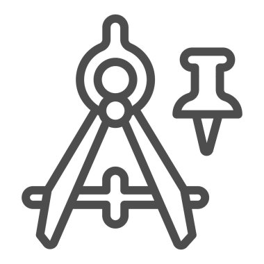 Pusula çizmek ve pin hattı simgesine basmak, ofis malzemeleri konsepti, beyaz arkaplandaki araç vektör işaretinin taslağı, mobil konsept ve web tasarımı için taslak biçim simgesi. Vektör grafikleri.