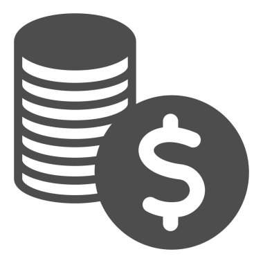 Bozuk para yığını ve dolar madeni para katı ikonu, para konsepti, beyaz arka planda para vektör işareti, mobil konsept ve web tasarımı için kabartma stili simgesi. Vektör grafikleri.