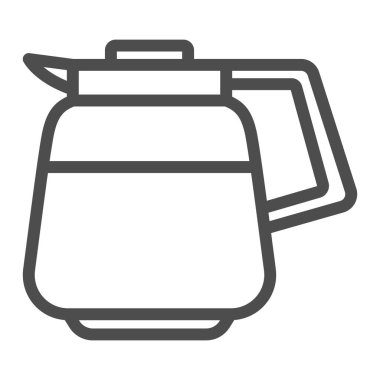 Bir sürahi kahve hattı ikonu, yemek şirketi konsepti, beyaz arka planda cam kahve demliği vektör tabelası, mobil konsept ve web tasarımı için taslak tarzı ikon. Vektör grafikleri.