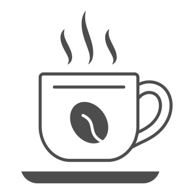 Kahve çekirdekli fincan tabağı ve katı ikon, yemek şirketi konsepti, beyaz arka planda kupa vektör işareti, mobil konsept ve web tasarımı için glifli simge. Vektör grafikleri.