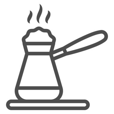 Kaynayan kahve ve duman hattı ikonu, içecek konsepti, beyaz arka planda Türk kahve fincanı vektör işareti, mobil konsept ve web tasarımı için tasarım tasarımı için taslak tarzı ikonu olan Türk. Vektör grafikleri.