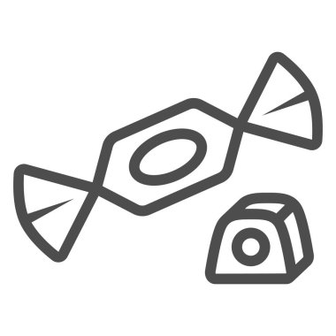 Paketlenmiş kahve şekeri, pralin çizgisi ikonu, çikolata konsepti, beyaz arka planda çikolata bonbon vektör işareti, mobil konsept ve web tasarımı için taslak tarzı ikon. Vektör grafikleri.