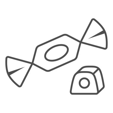 Paketlenmiş kahve şekeri, pralin ince çizgi ikonu, çikolata konsepti, beyaz arka planda çikolata bonbon vektör işareti, mobil konsept ve web tasarımı için taslak tarzı ikon. Vektör grafikleri.