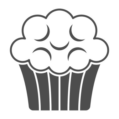 Kahve keki, kek, kek katı ikonu, tatlı ve tatlı konsepti, beyaz arka planda pasta vektör işareti, mobil konsept ve web tasarımı için kabartma tarzı simge. Vektör grafikleri.