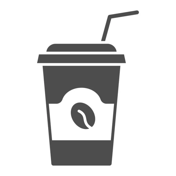 Šálek na kávu odnést s víkem a slámou pevné ikony, catering koncept, jít pohár vektorové znamení na bílém pozadí, ikona glyf styl pro mobilní koncept a web design. Vektorová grafika. — Stockový vektor