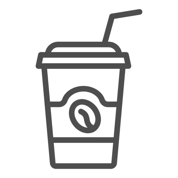 Xícara de café para levar com tampa e palha ícone de linha, conceito de catering, para ir sinal de vetor copo no fundo branco, ícone de estilo esboço para o conceito móvel e web design. Gráficos vetoriais. — Vetor de Stock