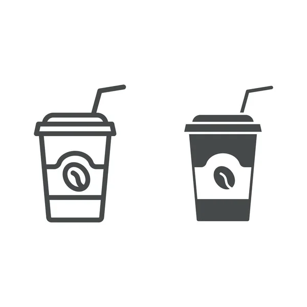 Coffee cup to take away with lid and straw line and solid icon, catering concept, to go cup vector sign on white background, outline style icon for mobile concept and web design. Vector graphics. — Stock Vector