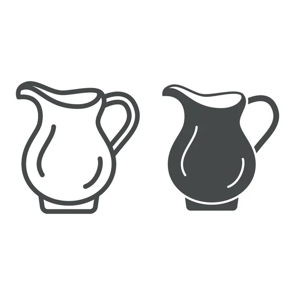 Gobelet de ligne de crème de café et icône solide, concept d'entreprise de restauration, porcelaine signe vecteur de cruche de lait sur fond blanc, icône de style contour pour concept mobile et web design. Graphiques vectoriels. — Image vectorielle