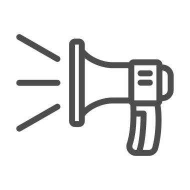 Hoparlör, ses hatları, hoparlör hattı ikonu, akustik konsept, beyaz arka planda megafon vektör işareti, mobil konsept ve web tasarımı için taslak stil ikonu. Vektör grafikleri.