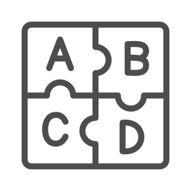 ABC harfleri, alfabe alfabesi simgesi, dilbilim konsepti, beyaz arkaplanda bulmaca parçaları vektör işareti, mobil konsept ve web tasarımı için taslak biçimi simgesi. Vektör grafikleri.