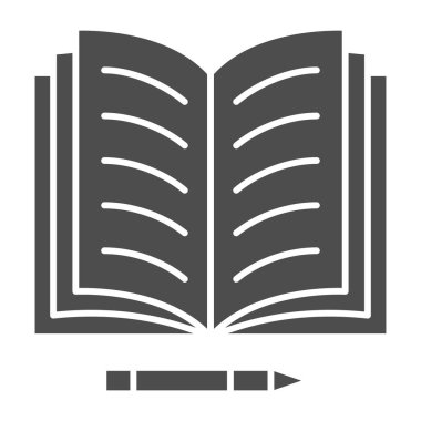 Açık defter ve kalem şeklinde notlar, eğitim kavramı, beyaz arkaplan üzerinde kopya kitabı ve kalem vektör işareti, mobil konsept ve web tasarımı için kabartma tarzı simge. Vektör grafikleri.