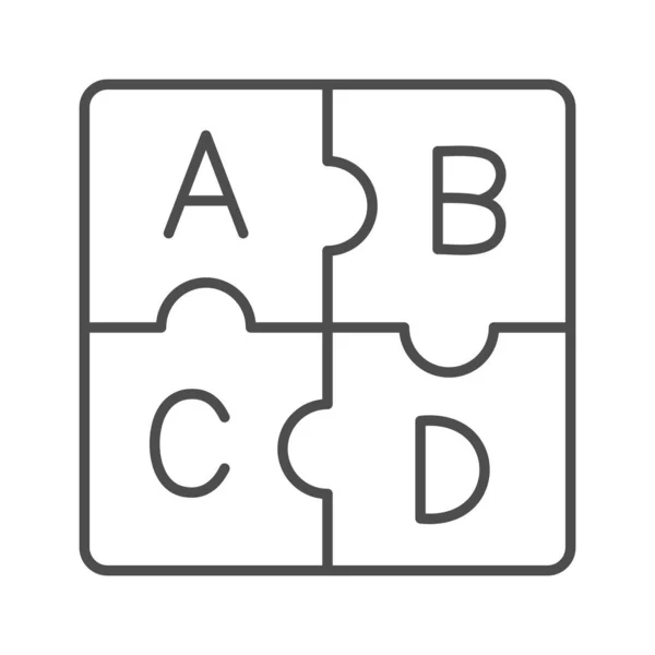 文字abc 、パズルアルファベット細い線のアイコン、言語学の概念、白い背景にパズルピース文字ベクトル記号、モバイルコンセプトとウェブデザインのアウトラインスタイルアイコン。ベクトルグラフィックス. — ストックベクタ