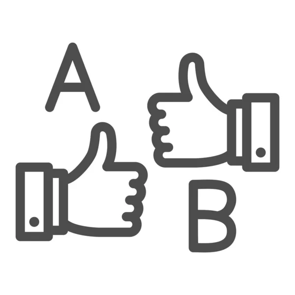 Letters A and B and thumbs up line icon, linguistics concept, learn foreign language vector sign on white background, outline style icon for mobile concept and web design. Vector graphics. — Stock Vector