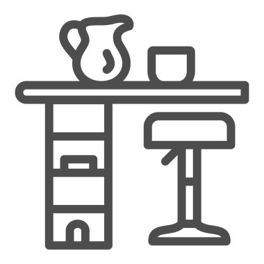 Tabure, fincan ve esrar çizgisi ikonu, iç tasarım konsepti, beyaz arkaplanda baro tablosu işareti, mobil konsept ve web tasarımı için taslak tarzı simgesi olan bar tezgahı. Vektör grafikleri.