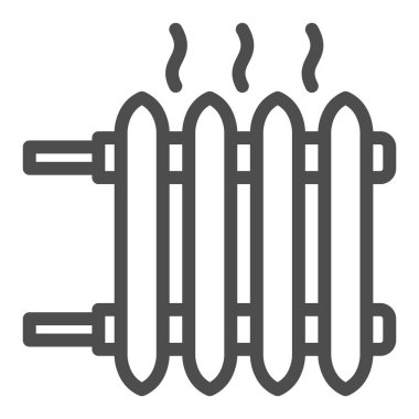 Dumanlı pil ısıtma, sıcak radyatör hattı ikonu, iç tasarım konsepti, beyaz arka planda ısıtıcı vektör işareti, mobil konsept ve web tasarımı için taslak biçimi simgesi. Vektör grafikleri.