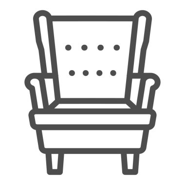 Koltuk çizgisi simgesi, iç tasarım konsepti, yan koltuklu koltuk beyaz arka planda vektör işareti, mobil konsept ve web tasarımı için taslak biçimi simgesi. Vektör grafikleri.