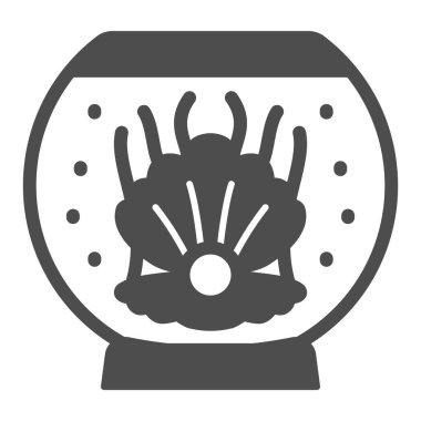 Akvaryumdaki incili kabuk katı ikon, iç tasarım konsepti, beyaz arka planda akvaryum süsleme vektör işareti, mobil konsept ve web tasarımı için kabuk stili simge. Vektör grafikleri.