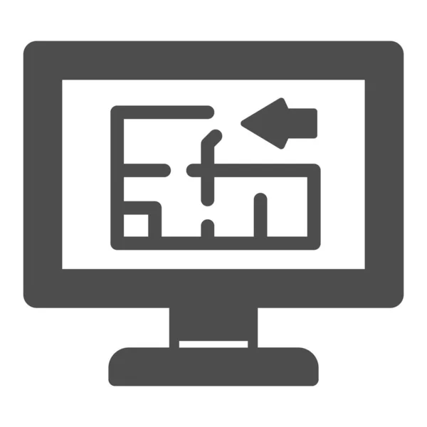 Desenho do compartimento na tela do monitor com ícone de seta sólida, conceito de design, sinal de vetor de desenho no fundo branco, ícone de estilo de glifo para conceito móvel e web design. Gráficos vetoriais. — Vetor de Stock