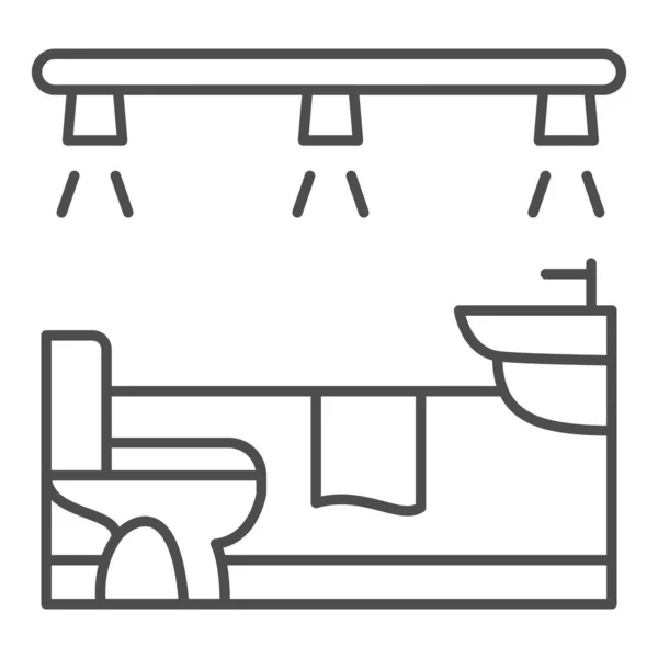 Kamar mandi, toilet dan lampu ikon garis tipis, konsep desain interior, tanda vektor pencahayaan kamar mandi pada latar belakang putih, ikon gaya garis besar untuk konsep mobile dan desain web. Grafis vektor. - Stok Vektor