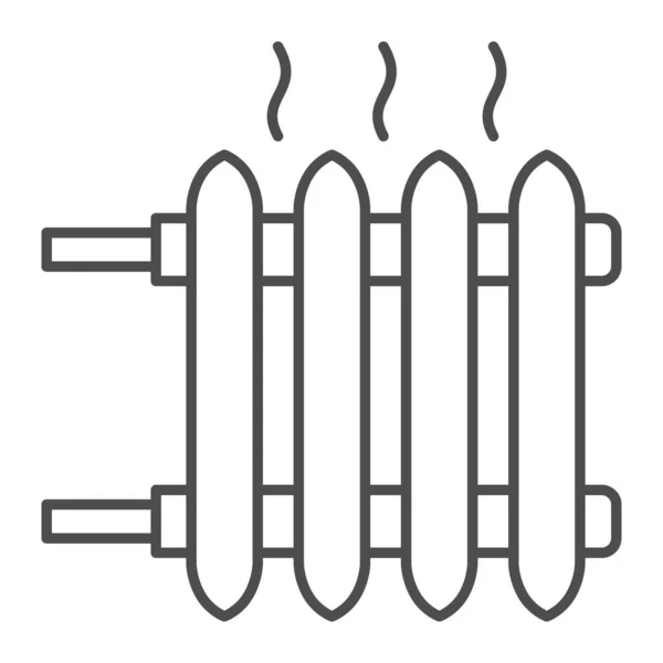 Ogrzewanie akumulatorowe z dymem, gorąca ikona grzejnika cienka linia, projekt wnętrza, napis wektor grzejnika na białym tle, ikona stylu zarysu dla mobilnej koncepcji i projektowania stron internetowych. Grafika wektorowa. — Wektor stockowy