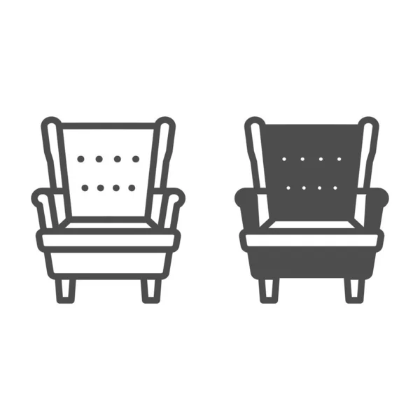扶手椅线条和实心图标，室内设计理念，扶手椅白色背景的侧面支持向量符号，概述风格图标移动概念和网页设计。矢量图形. — 图库矢量图片