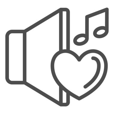 Kalp ve not çizgisi ikonu, ses tasarımı konsepti, beyaz zemin üzerinde müzik vektörü işareti sevgisi, mobil konsept ve web tasarımı için taslak tarzı ikonu olan konuşmacı. Vektör grafikleri.