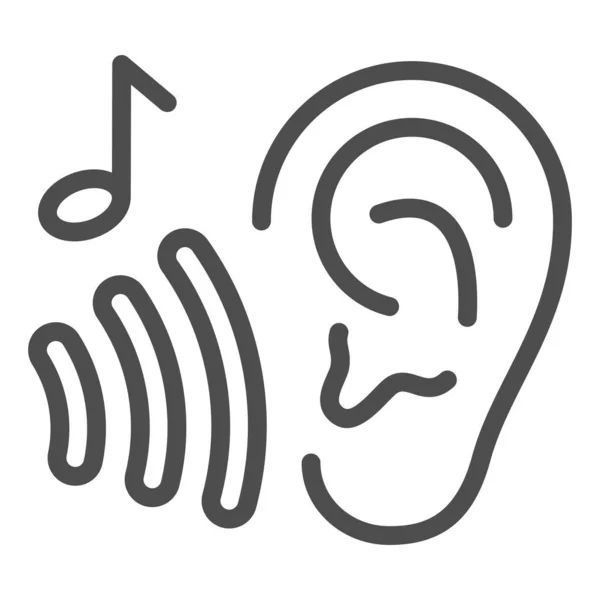 Ear with sound wave and note, listen to music line icon, sound design concept, hear vector sign on white background, outline style icon for mobile concept and web design. Vector graphics. — Stock Vector