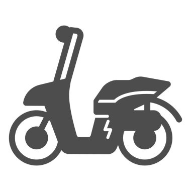 Elektrikli scooter katı ikonu, elektrikli taşıma konsepti, beyaz arka planda motosiklet vektör işareti, mobil konsept ve web tasarımı için glyph tarzı simge. Vektör grafikleri.