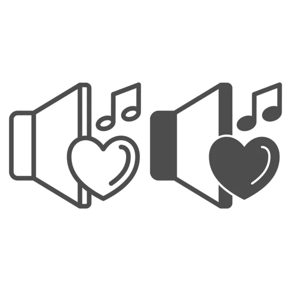 Speaker with heart and note line and solid icon, sound design concept, love for music vector sign on white background, outline style icon for mobile concept and web design. Vector graphics. — Stock Vector