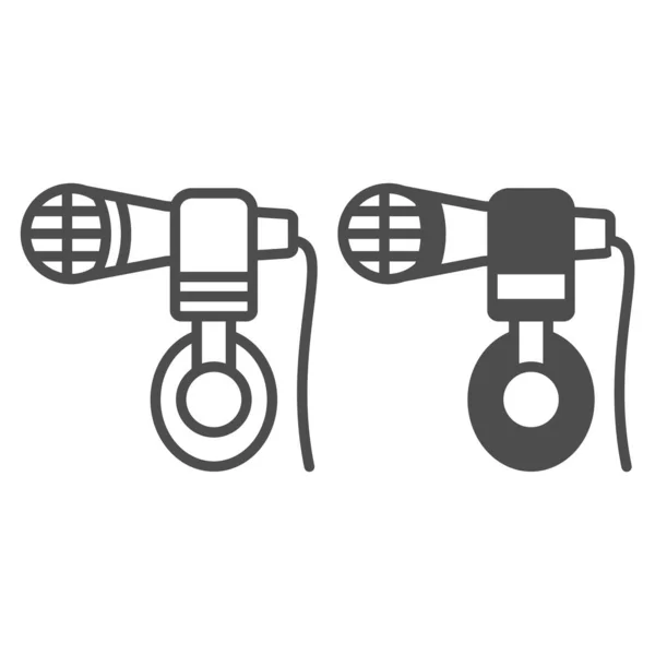 Koptelefoon hangen op microfoon lijn en solide pictogram, sound design concept, microfoon en headset vector teken op witte achtergrond, outline stijl pictogram voor mobiele concept en web design. vectorgrafieken. — Stockvector