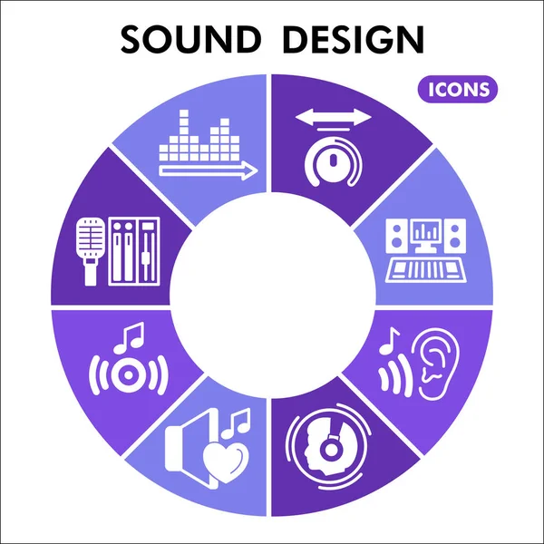 Modern ljuddesign Infographic design mall. Musik infografisk visualisering med åtta steg paj design på blå bakgrund. Ljud mall för presentation. Kreativ vektor för infografik. — Stock vektor