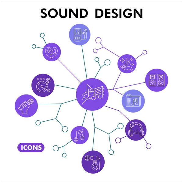 Μοντέρνο πρότυπο σχεδιασμού ήχου Infographic design. Μουσική inphographic οπτικοποίηση με έντεκα βήματα κύκλο σχεδιασμό σε μωβ φόντο. Πρότυπο ήχου για παρουσίαση. Δημιουργικό γραφικό διανύσματος. — Διανυσματικό Αρχείο