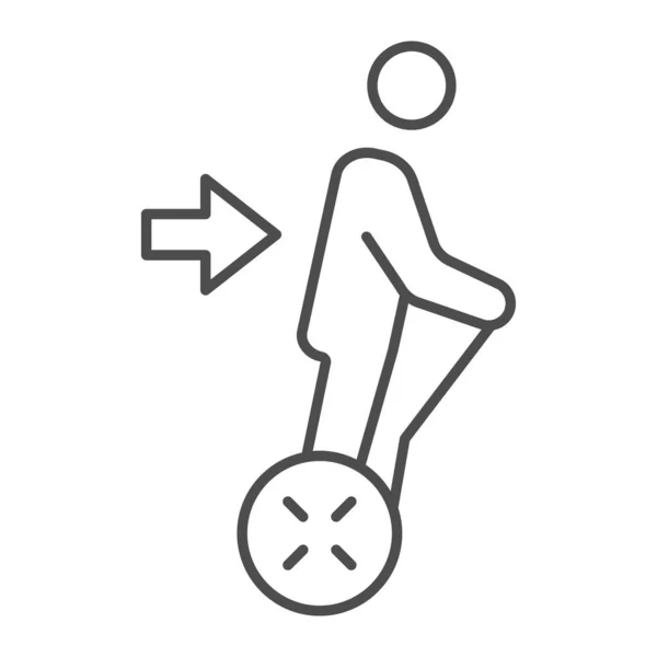 Man ride hoverboard ícone de linha fina, conceito de transporte elétrico, giroscópio com sinal de vetor de alça no fundo branco, ícone de estilo de contorno para o conceito móvel e web design. Gráficos vetoriais. — Vetor de Stock