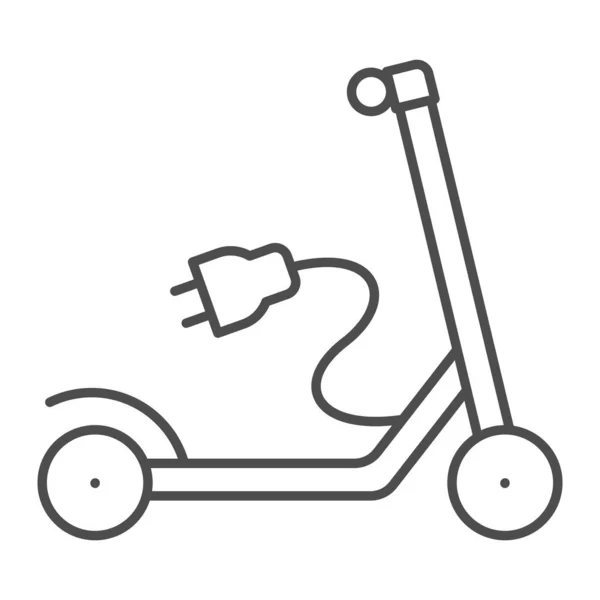 Electric scooter with recharging plug thin line icon, electric transport concept, charger vector sign on white background, outline style icon for mobile concept and web design. Vector graphics. — Stock Vector