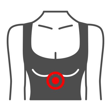 Solar pleksüsteki ağrı katı ikon, vücut ağrısı konsepti, çölyak pleksus beyaz arka plandaki vektör işaretini incitir, mobil konsept ve web tasarımı için glifli simge. Vektör grafikleri.