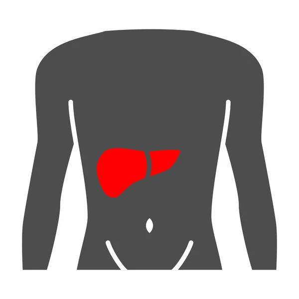 肝部疼痛固体图标，身体疼痛概念，白色背景上的肝病病媒标志，流动概念和网页设计的字形图标。矢量图形. — 图库矢量图片