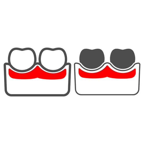 Goma é linha inflamada e ícone sólido, conceito de dor corporal, sinais de vetor de parodontose de problemas dentários no fundo branco, ícone de estilo de contorno para conceito móvel e web design. Gráficos vetoriais. — Vetor de Stock