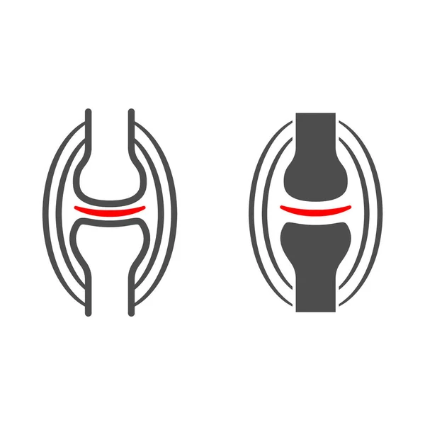 Línea de dolor articular e icono sólido, concepto de dolor corporal, signo de vector de dolor articular sobre fondo blanco, icono de estilo de esquema para el concepto móvil y el diseño web. Gráficos vectoriales. — Archivo Imágenes Vectoriales