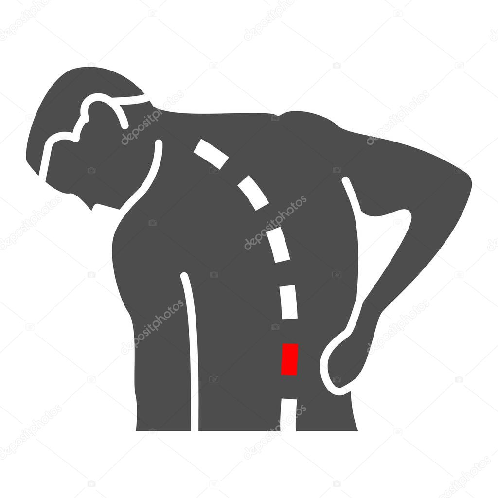 Lower back hurts solid icon, body pain concept, spinal pain vector sign on white background, glyph style icon for mobile concept and web design. Vector graphics