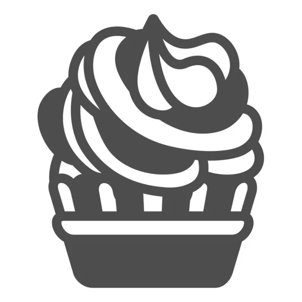 Кекс со взбитыми сливками глазурь, день рождения торт твердый значок, концепция выпечки, кекс вектор знак на белом фоне, иконка в стиле глифа для мобильного концепта и веб-дизайна. Векторная графика. — стоковый вектор