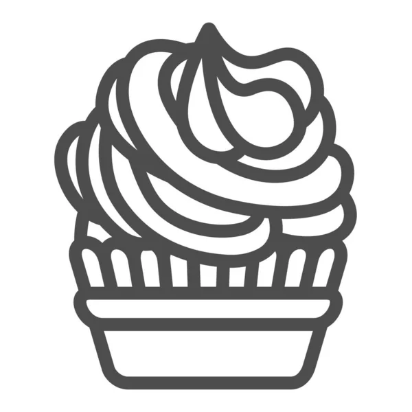 Кекс со взбитыми сливками глазурь, значок линии торта день рождения, концепция кондитерской, кекс вектор знак на белом фоне, набросок иконка стиля для мобильного концепции и веб-дизайна. Векторная графика. — стоковый вектор