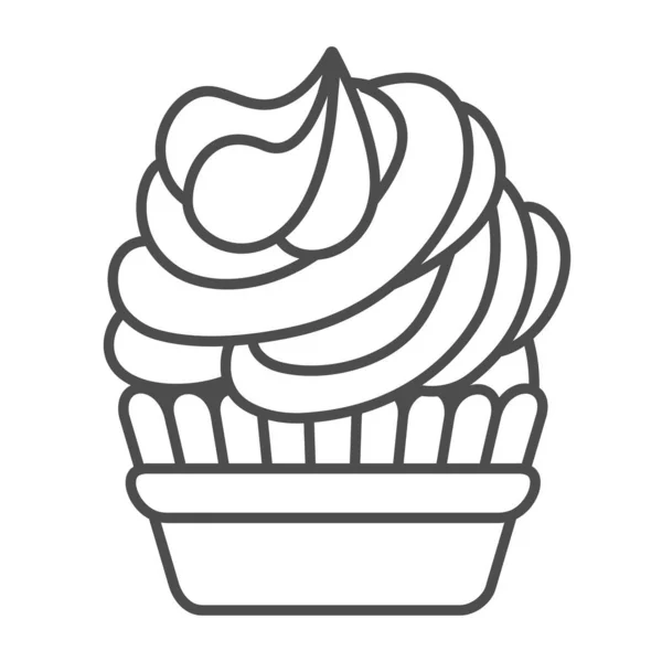 Кекс со взбитыми сливками глазурь, день рождения торт тонкой линии значок, концепция кондитерской, кекс вектор знак на белом фоне, набросок иконка стиля для мобильного концепта и веб-дизайна. Векторная графика. — стоковый вектор