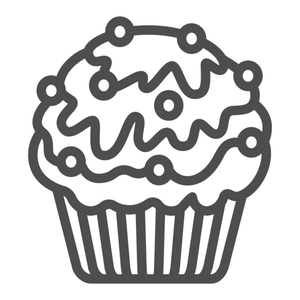 Cupcake met witte en pure chocolade, suikerkralen lijn pictogram, gebak concept, muffin vector teken op witte achtergrond, outline stijl pictogram voor mobiele concept en web design. vectorgrafieken. — Stockvector