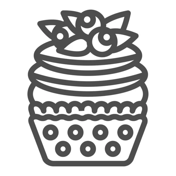 Cupcake ai mirtilli con icona della linea di glassa, concetto di pasticceria, muffin alla frutta con segno vettore di glassa su sfondo bianco, icona di stile di contorno per concetto mobile e web design. Grafica vettoriale. — Vettoriale Stock