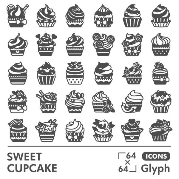 Sweet cupcake line icon set, fancy pastry symbols collection or sketches. Muffin with frosting glyph linear style signs for web and app. Vector graphics isolated on white background. — Stock Vector